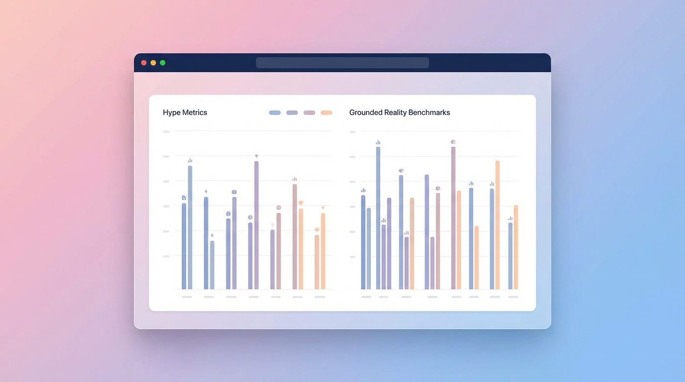 Analytics dashboard showing pragmatic AI benchmarks versus hype