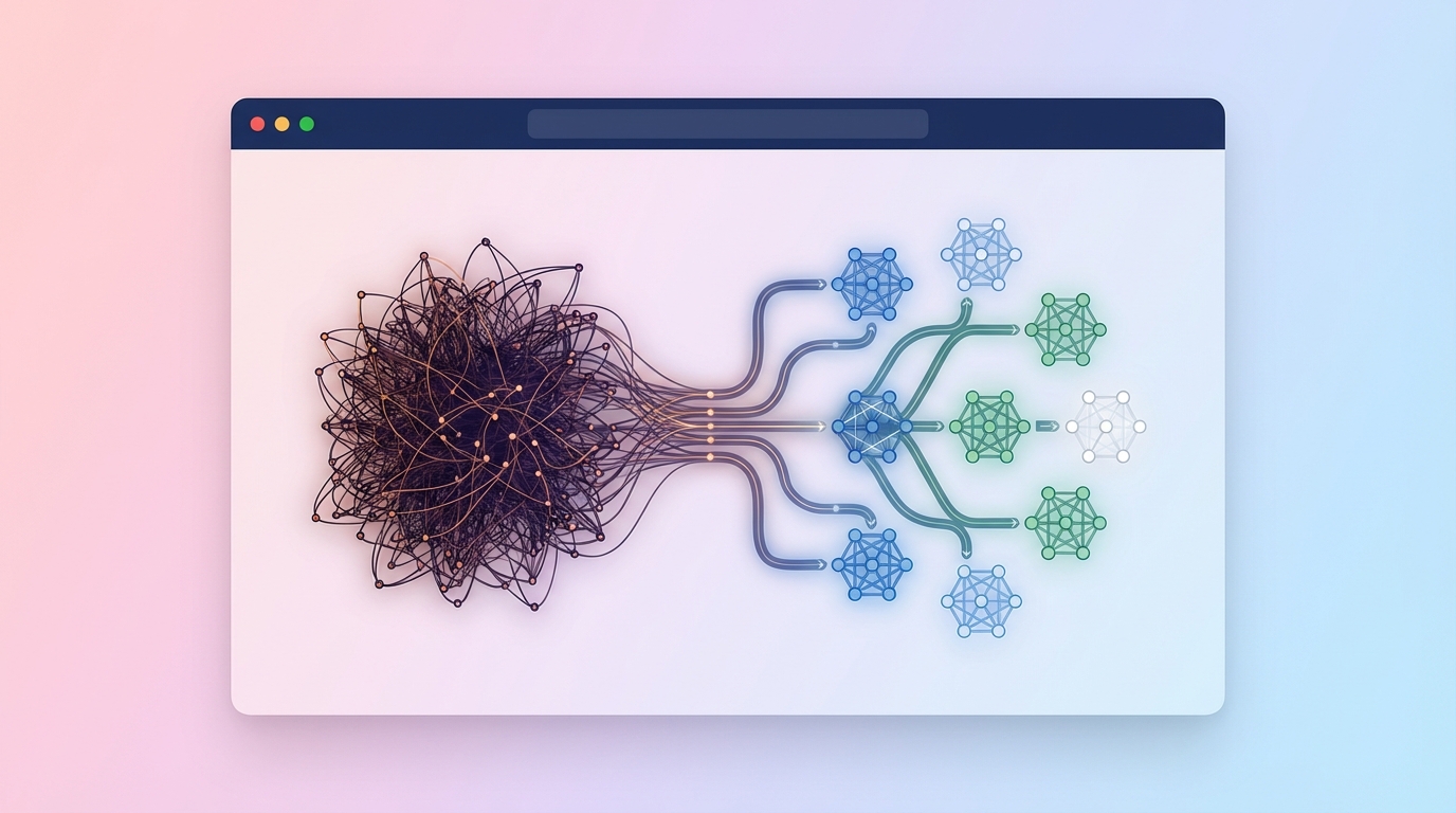 Network graph illustrating legacy code dependencies being mapped