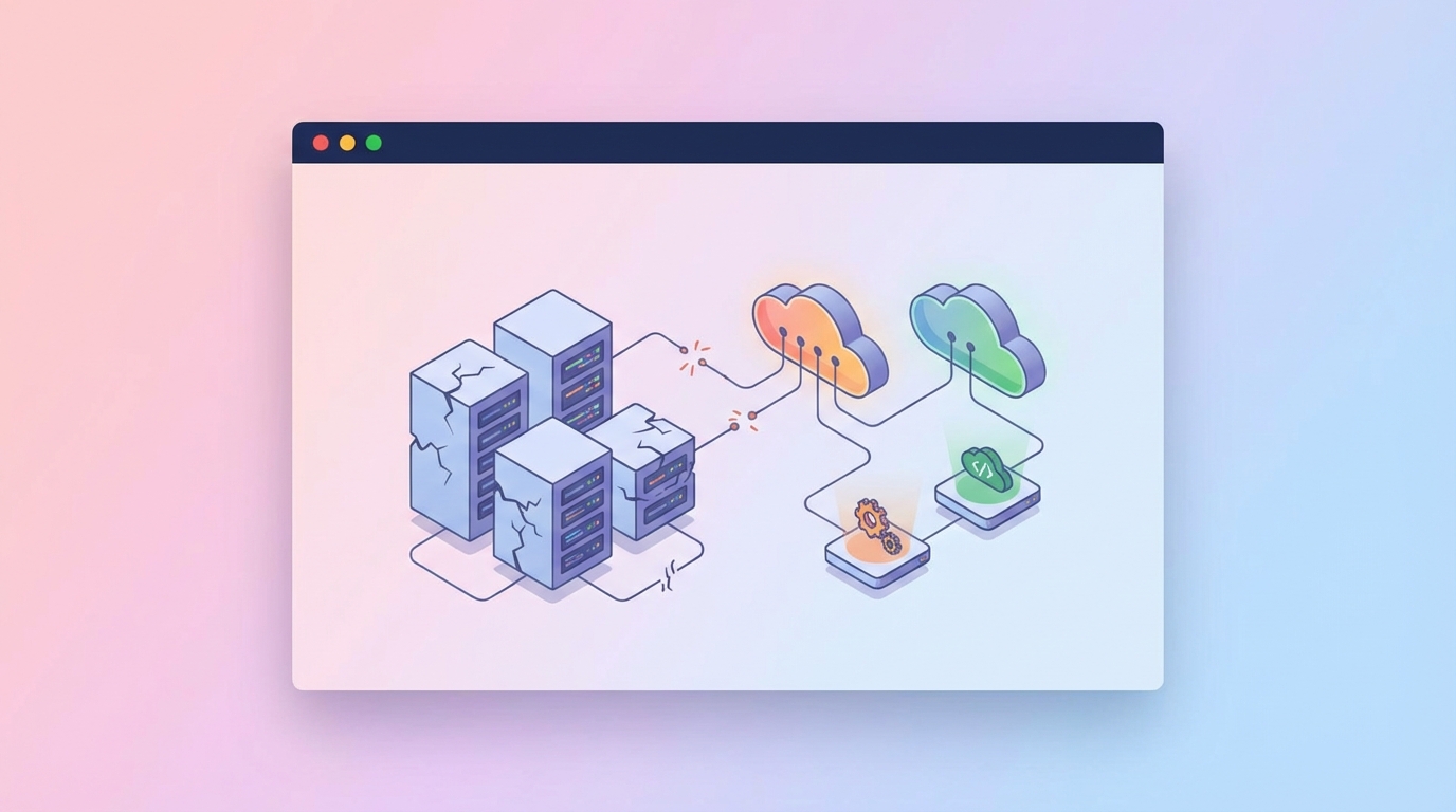 Diagram illustrating the failure of legacy monolithic architecture to connect with modern cloud systems