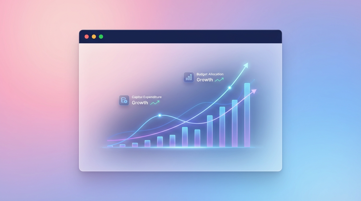 Financial dashboard showing surges in IT and cybersecurity budget allocation