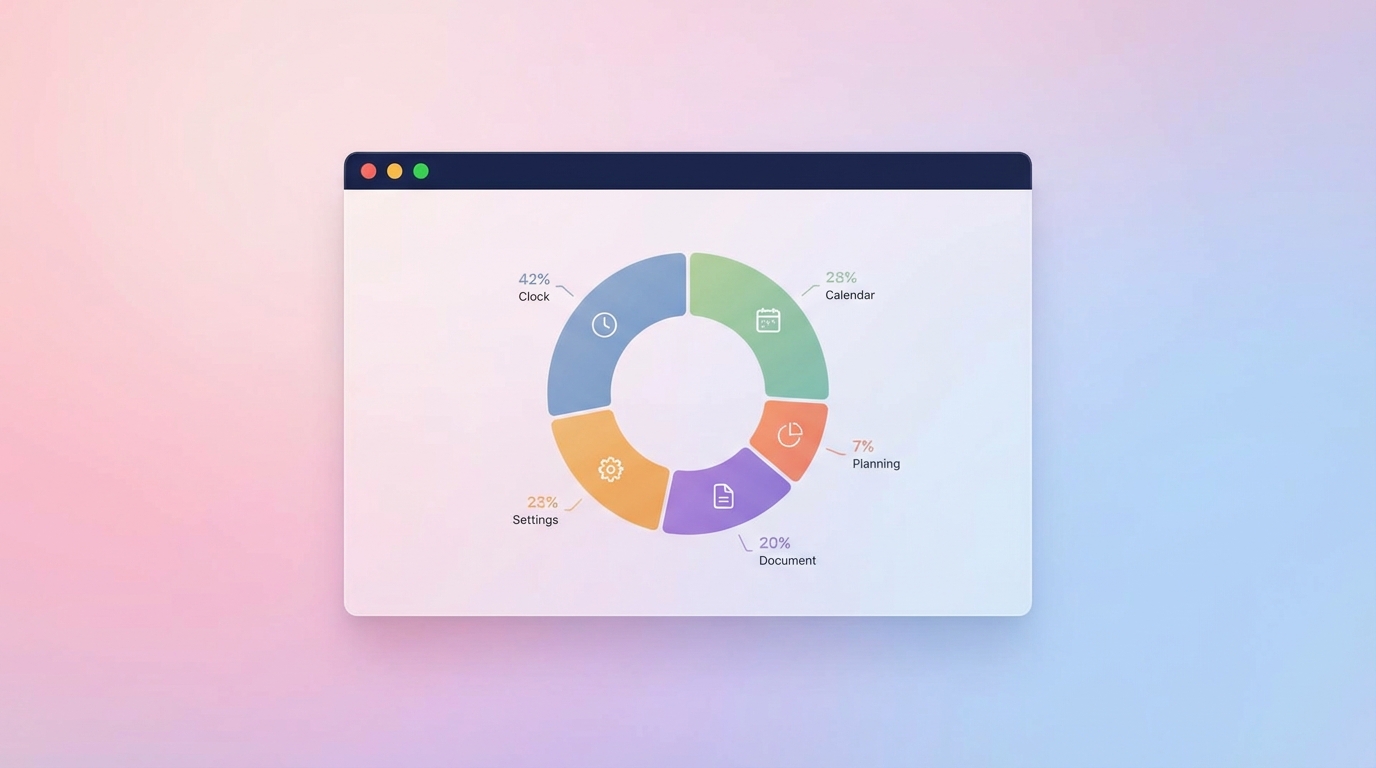 Productivity dashboard illustrating time allocation between core work and maintenance